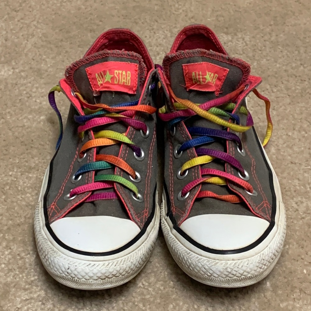 Pink and Gray Converse with Rainbow Laces